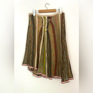 Stefanel Earthy Tones Midi Skirt knit asymmetrical stripes